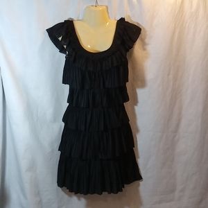 White House Black Market Womens XXS Dress Tiered Pleat Black Knit Flapper Dance